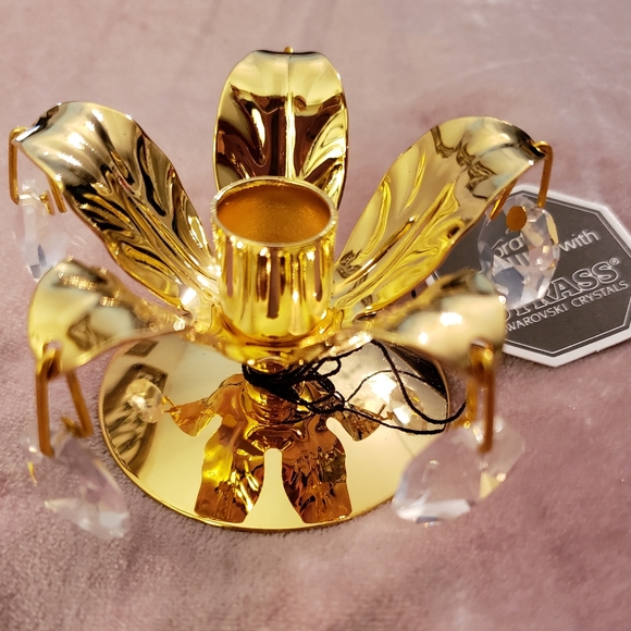 NIB Crystal Temptations 24K Gold Plated Candlestick Holder - Picture 7 of 12